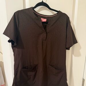 Women's Brown cheetah print scrubTop and bottom set.